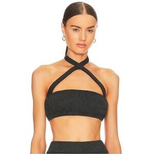 Revolve WeWoreWhat The Halter Bra Top Wide Rib Women's S Black Jersey Fabric
